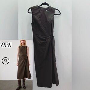 Zara -  ZW Collection, Wrap Sleeveless Midi Dress - Brown. Size: XS. NWT